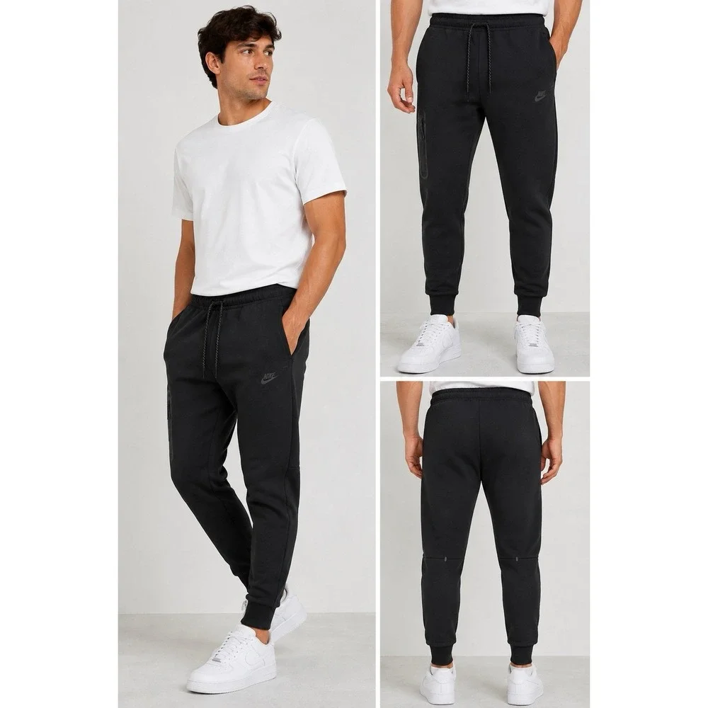 Nike Tech Fleece Joggers Mens M Black Tapered Zip Pocket Sweatpants